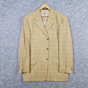 Zino Men's Blazer Size 42R Tan Windowpane Wool/Linen Pantex Preppy Academia‎